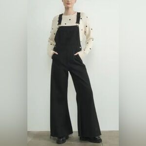 Aaron & Amber flare leg distressed black overalls size L NWT